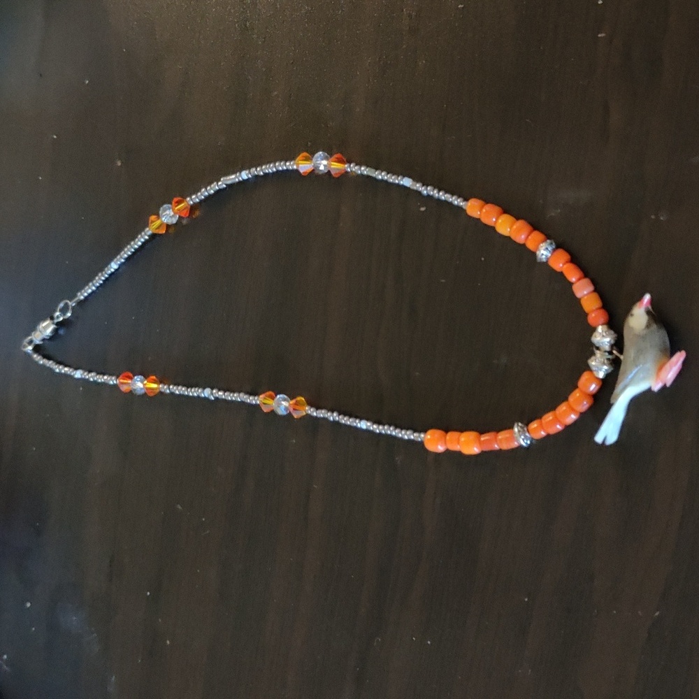 Swarovski crystal and bird necklace